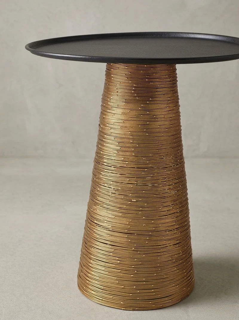 Beistelltisch – Rund Aluminium Schwarz Gold Muster handgefertigt 40x40 cm