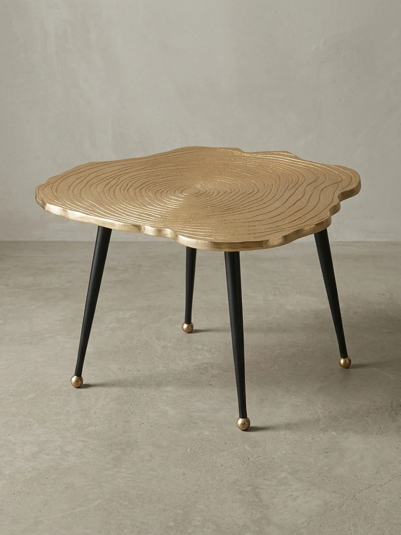 Couchtisch Schwarz Gold, Aluminium im Baumscheiben-Look