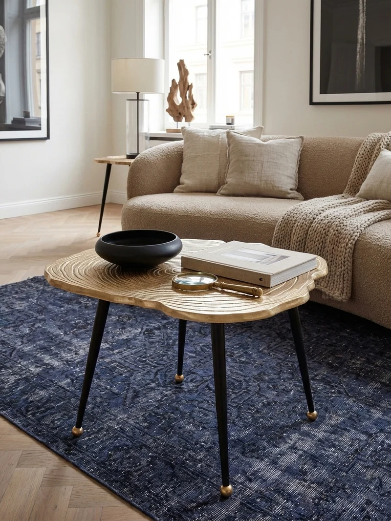 Couchtisch Schwarz Gold, Aluminium im Baumscheiben-Look