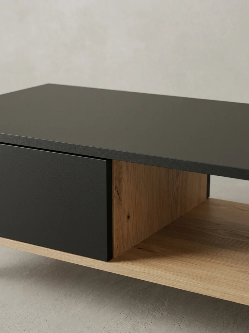 Couchtisch Eiche-Dekor Schwarz mit Stauraum, Wasserabweisend, 110x60x38 cm