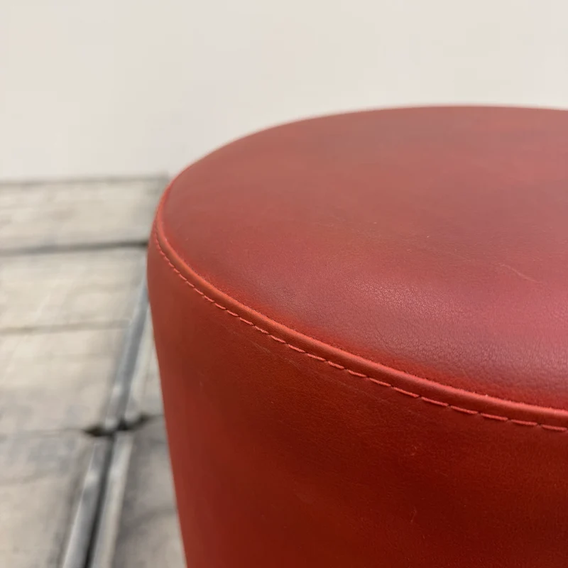 Leder Pouf Hocker Zylinder Rot Gebraucht