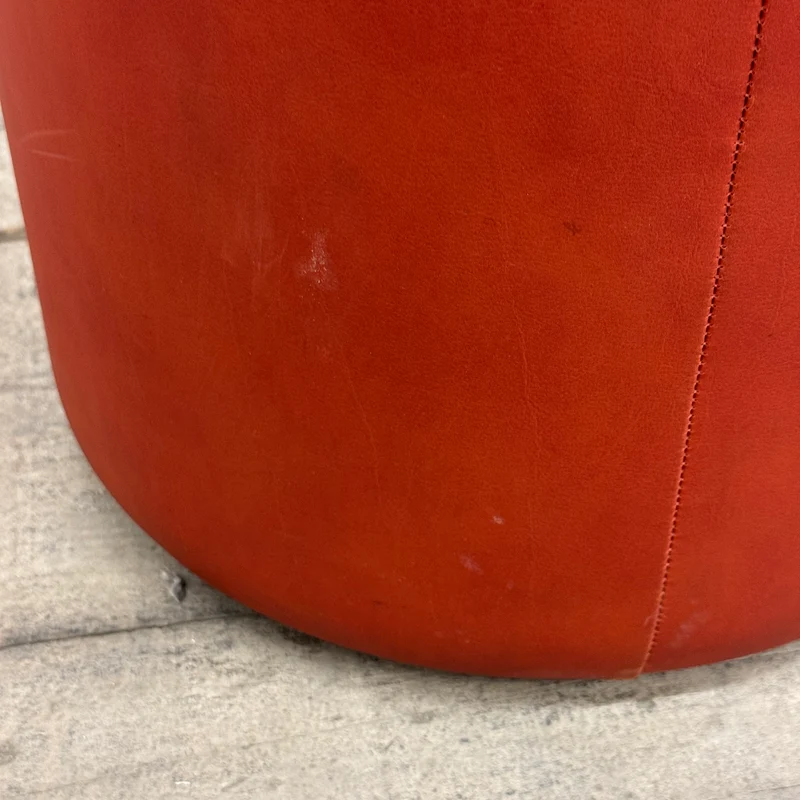 Leder Pouf Hocker Zylinder Rot Gebraucht