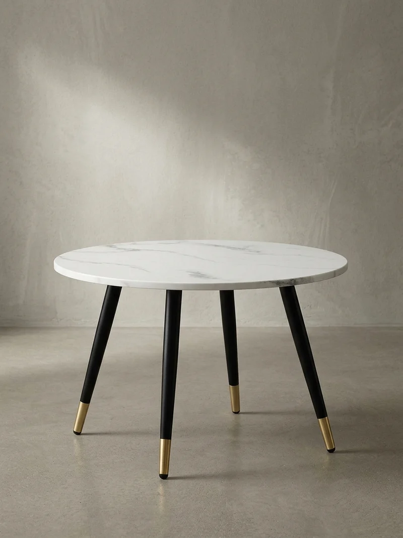 Couchtisch mit Marmor Optik, Modernes Design, Metall-Gestell, Runde Form