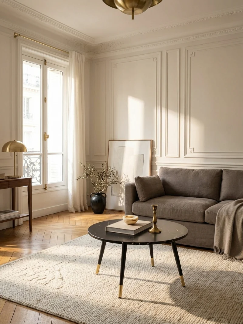 Couchtisch mit Marmor Optik, Modernes Design, Metall-Gestell, Runde Form