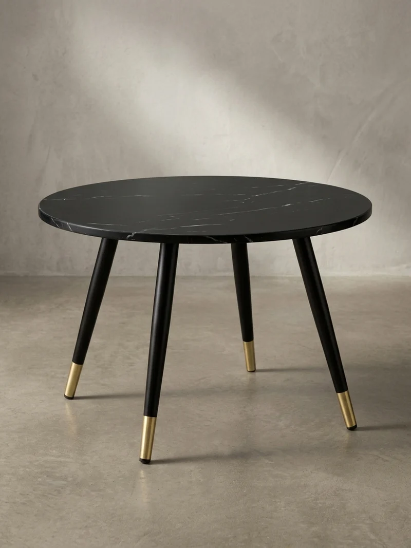 Couchtisch mit Marmor Optik, Modernes Design, Metall-Gestell, Runde Form