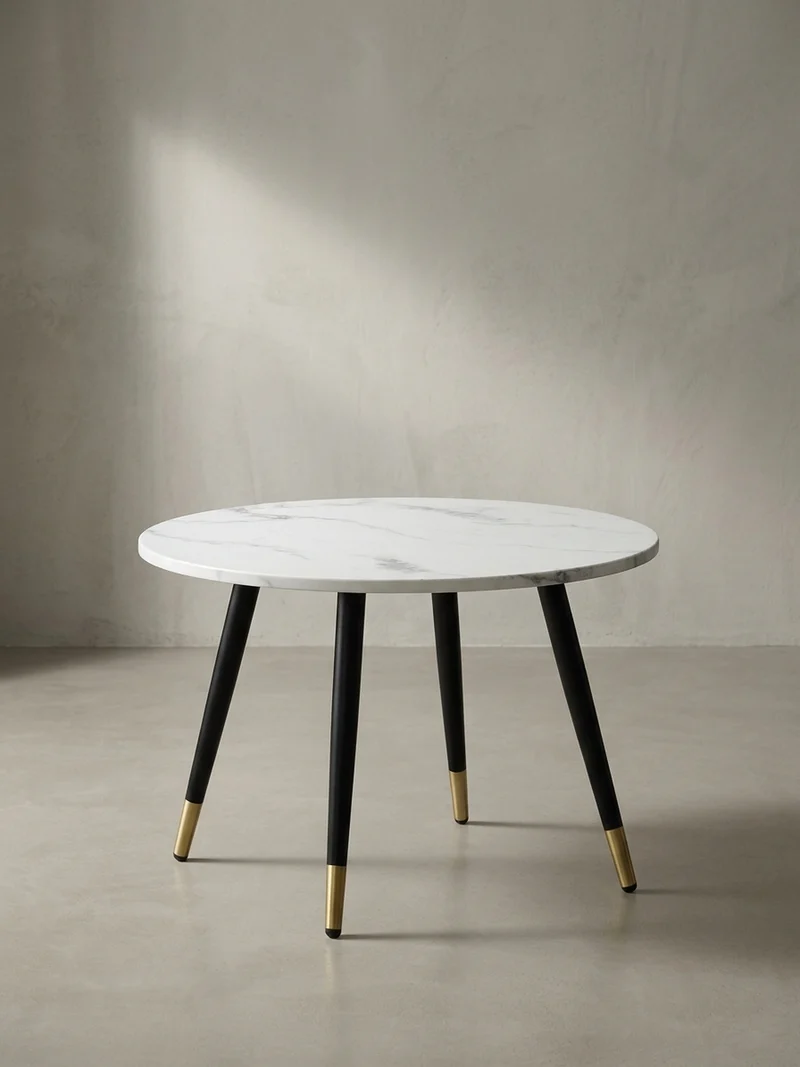 Couchtisch mit Marmor Optik, Modernes Design, Metall-Gestell, Runde Form