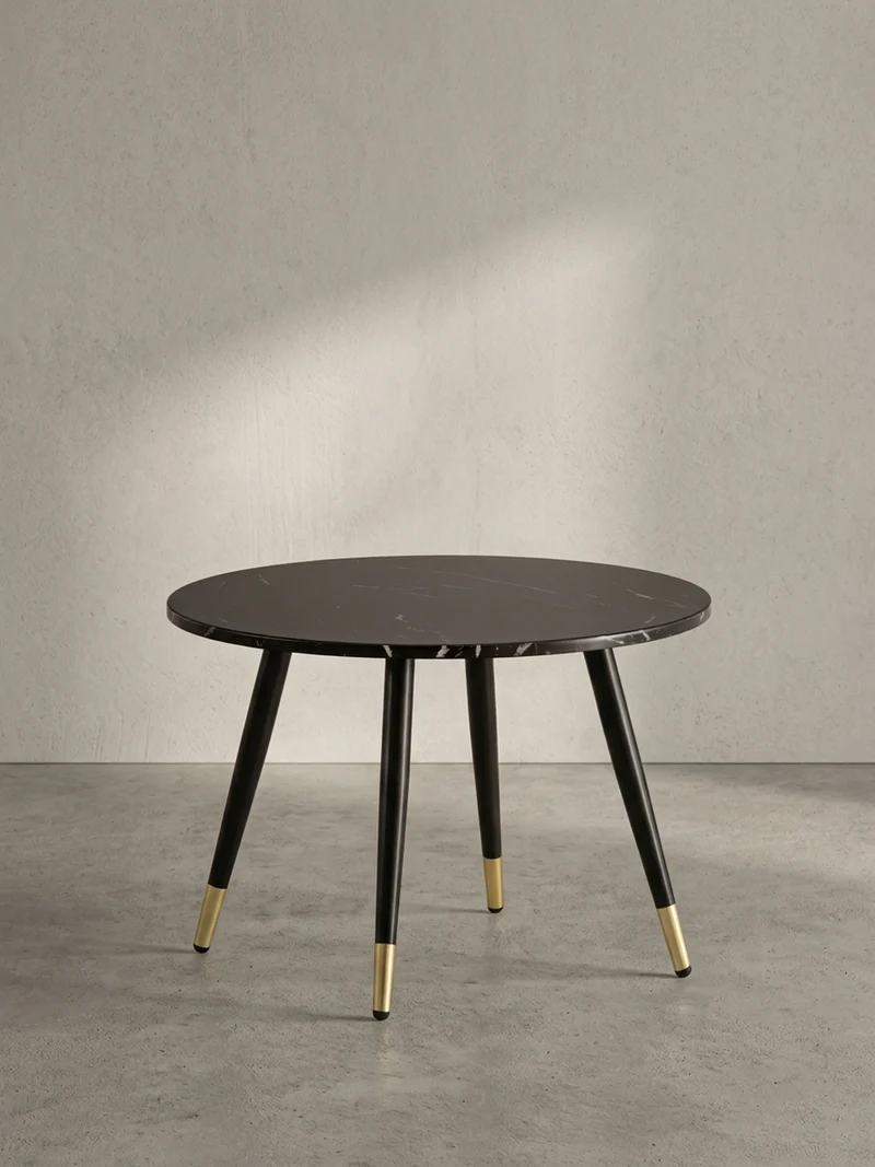 Couchtisch mit Marmor Optik, Modernes Design, Metall-Gestell, Runde Form
