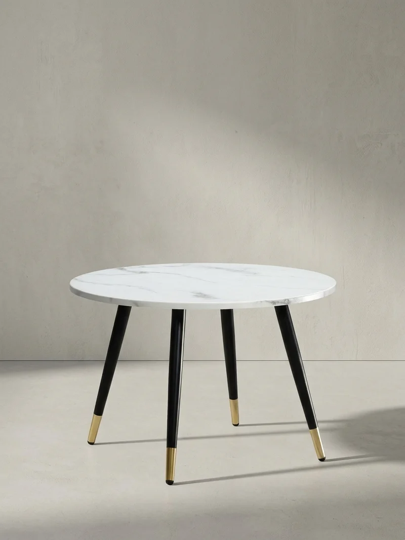 Couchtisch mit Marmor Optik, Modernes Design, Metall-Gestell, Runde Form