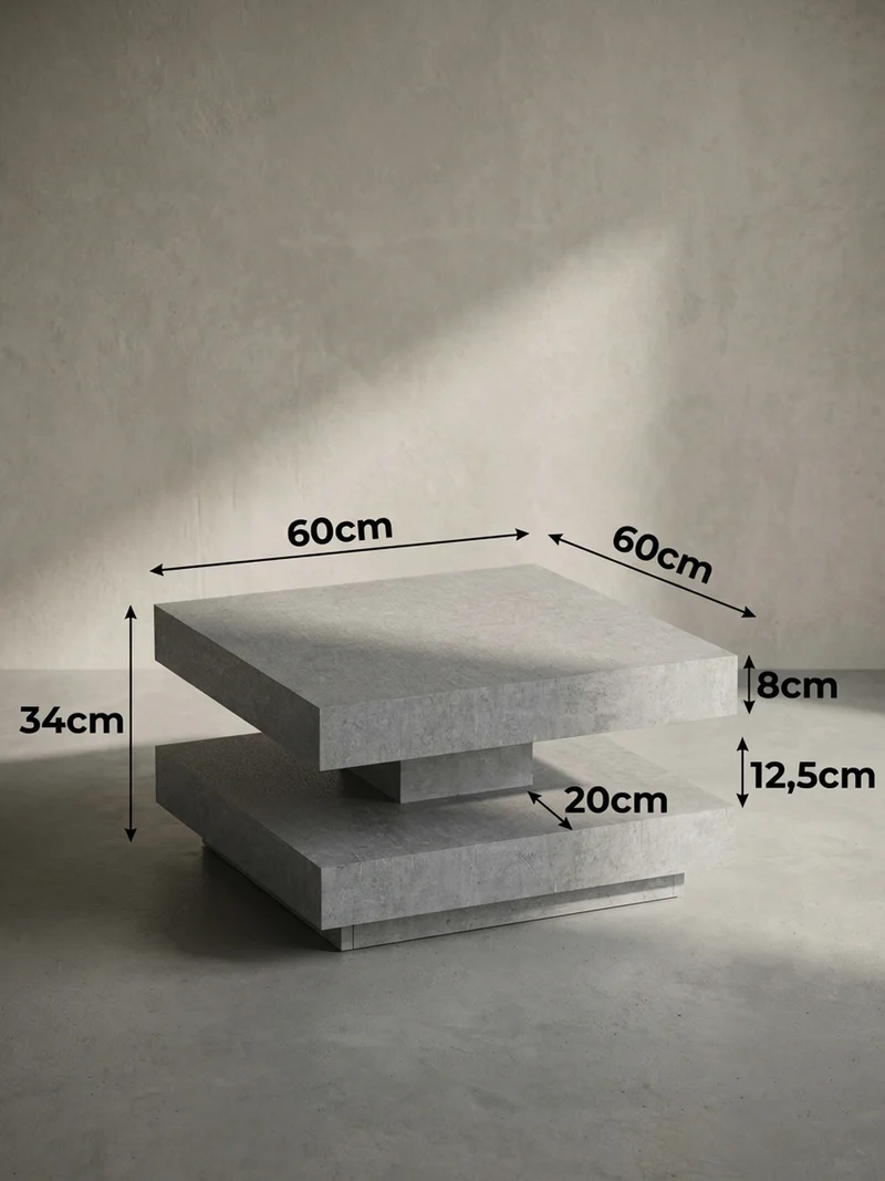 Couchtisch in Stein-Optik mit Stauraum, Modernes Design, Quadratisch