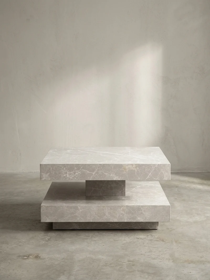 Couchtisch in Stein-Optik mit Stauraum, Modernes Design, Quadratisch