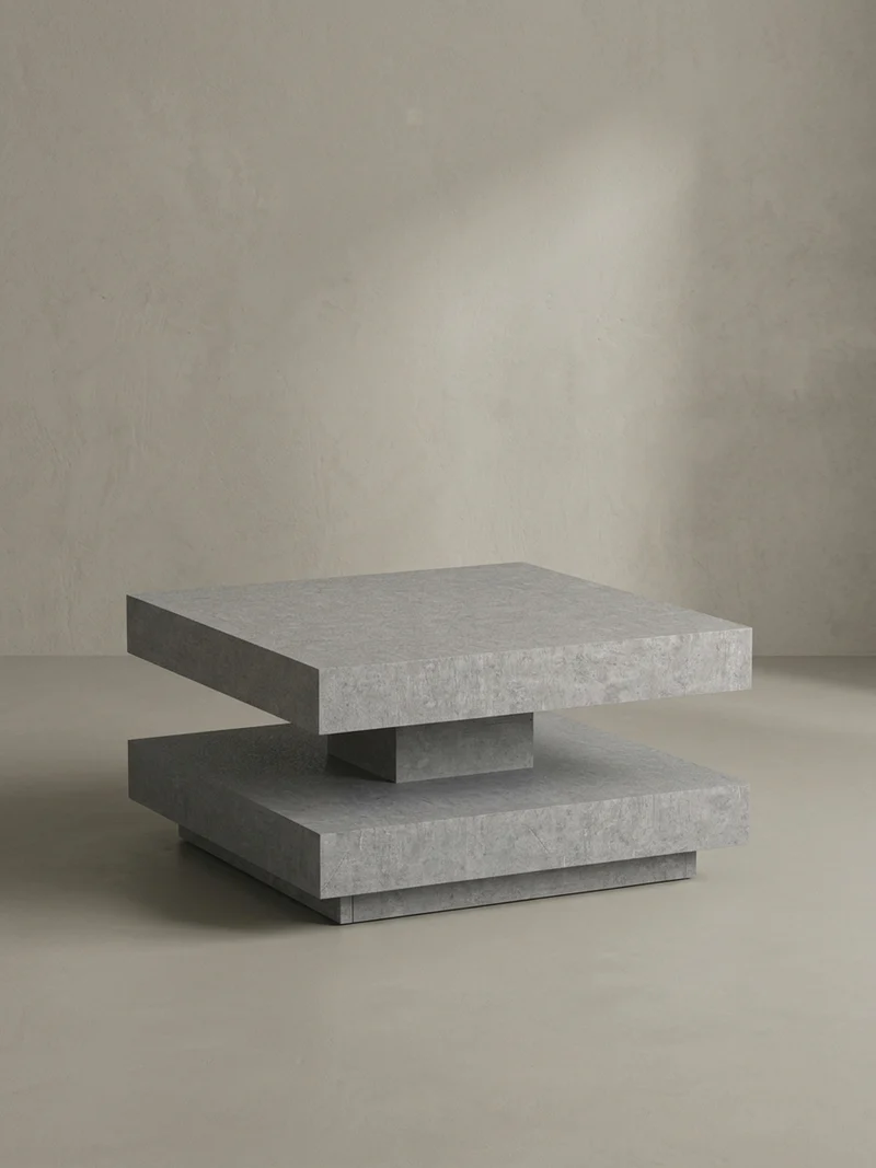Couchtisch in Stein-Optik mit Stauraum, Modernes Design, Quadratisch