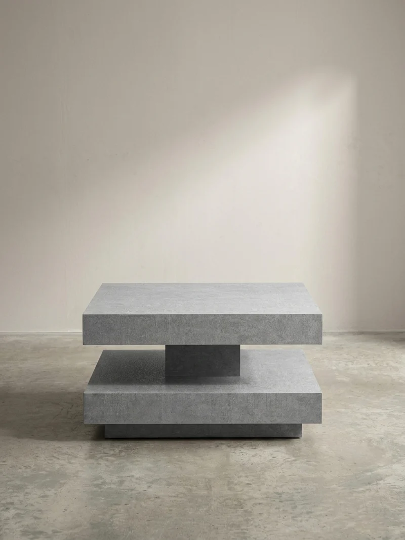 Couchtisch in Stein-Optik mit Stauraum, Modernes Design, Quadratisch
