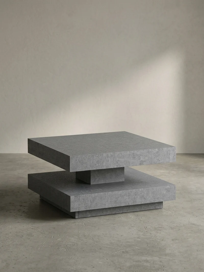 Couchtisch in Stein-Optik mit Stauraum, Modernes Design, Quadratisch
