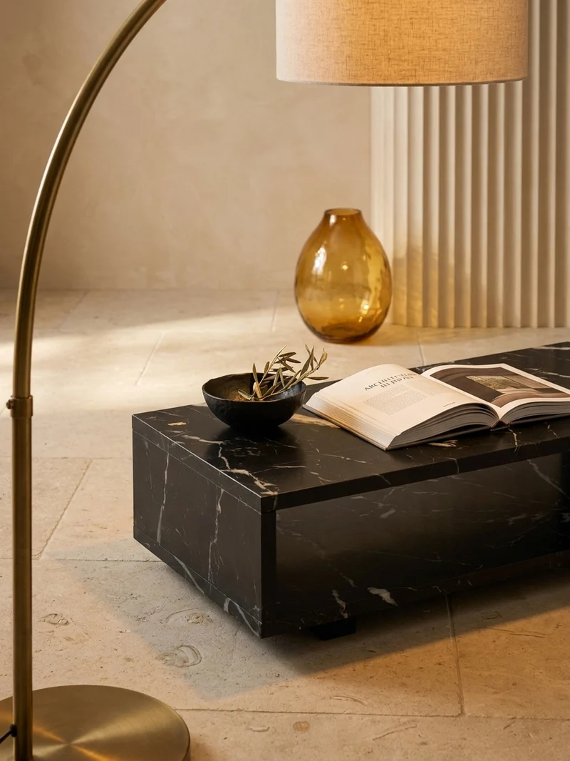 Couchtisch in Stein-Optik Modern mit Stauraum Rechteckig Schlicht
