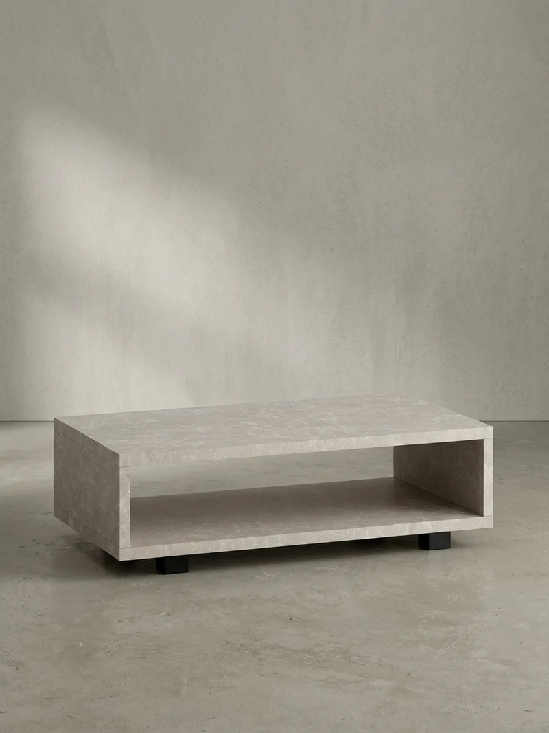 Couchtisch in Stein-Optik Modern mit Stauraum Rechteckig Schlicht