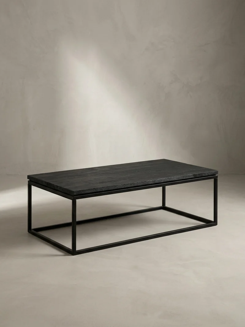 Couchtisch aus Mango Massivholz und Metall, Quadratisch, Natürliche Holzmaserung, Moderner Stil