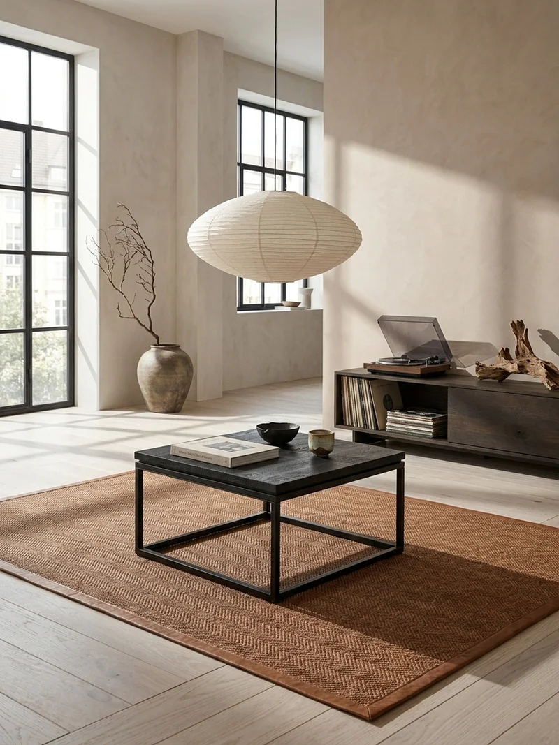 Couchtisch aus Mango Massivholz und Metall, Quadratisch, Natürliche Holzmaserung, Moderner Stil