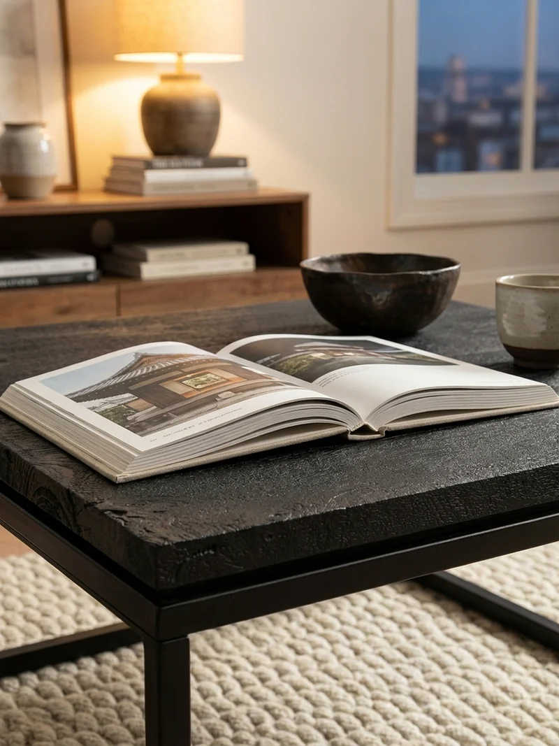 Couchtisch aus Mango Massivholz und Metall, Quadratisch, Natürliche Holzmaserung, Moderner Stil