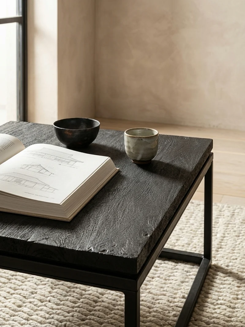 Couchtisch aus Mango Massivholz und Metall, Quadratisch, Natürliche Holzmaserung, Moderner Stil