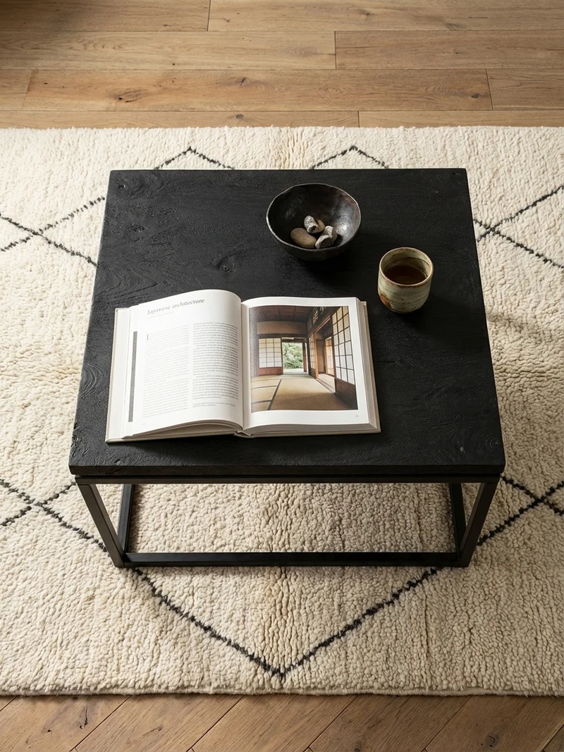 Couchtisch aus Mango Massivholz und Metall, Quadratisch, Natürliche Holzmaserung, Moderner Stil