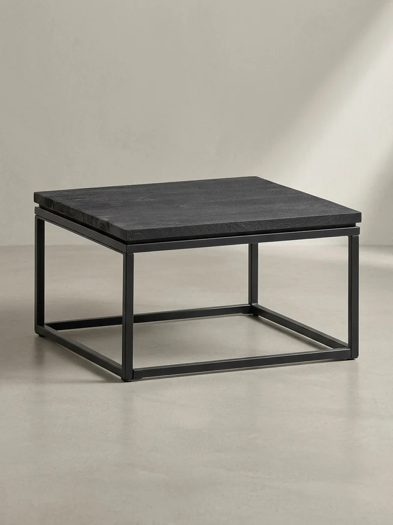 Couchtisch aus Mango Massivholz und Metall, Quadratisch, Natürliche Holzmaserung, Moderner Stil