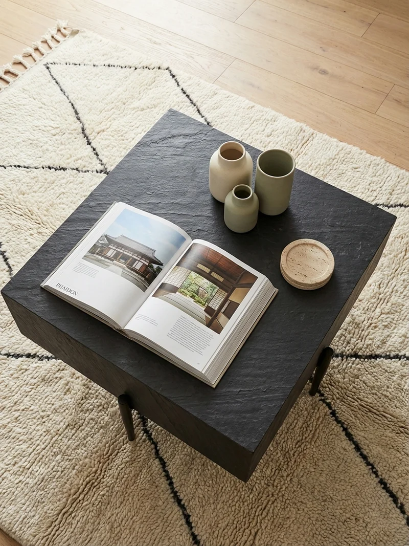 Couchtisch Quadratisch Anthrazit Steinoptik Metall 64x64x35 cm Modern Massiv