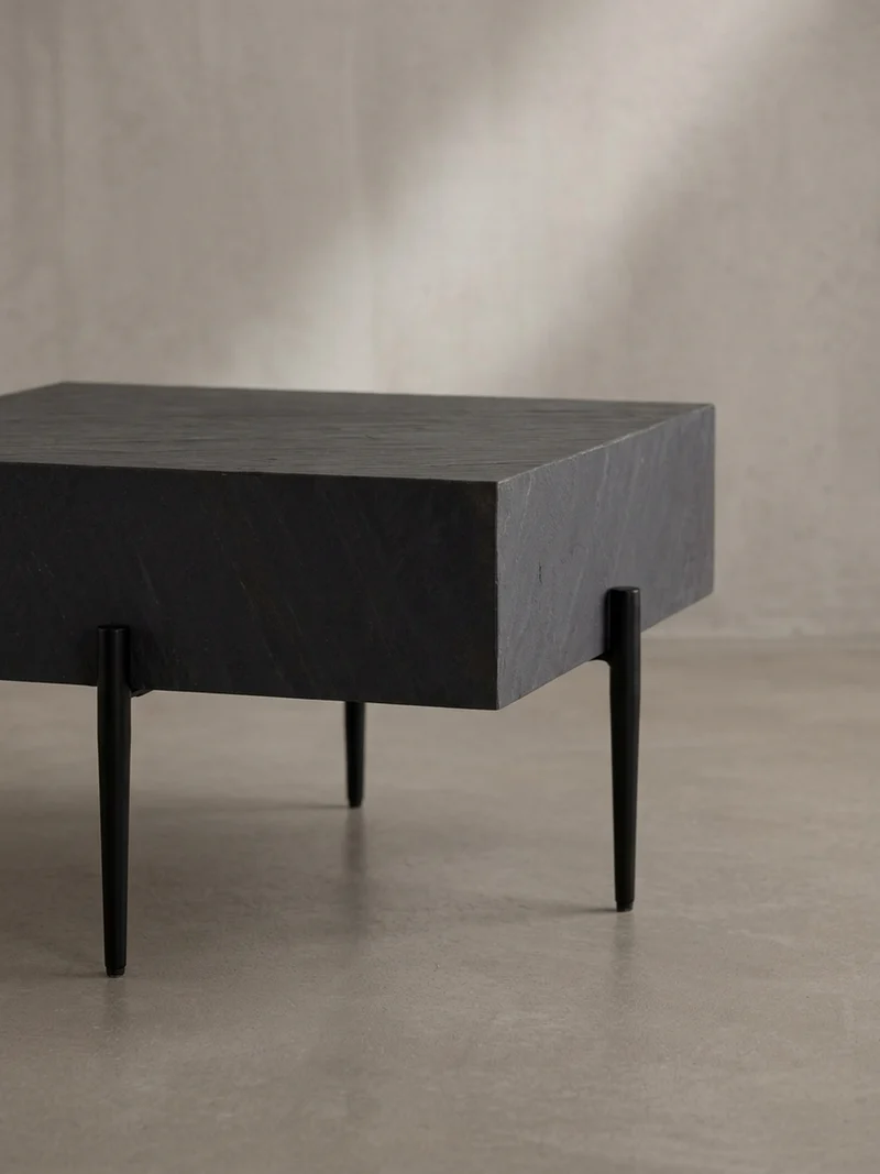 Couchtisch Quadratisch Anthrazit Steinoptik Metall 64x64x35 cm Modern Massiv