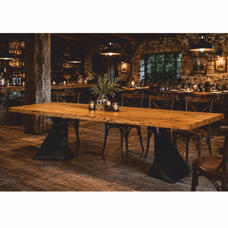 Casa Padrino Luxus Esstisch Naturfarben / Schwarz 300 cm - Esszimmertisch mit Eichenholzbohlen und Stahl Tischbeinen - Esszimmer Möbel