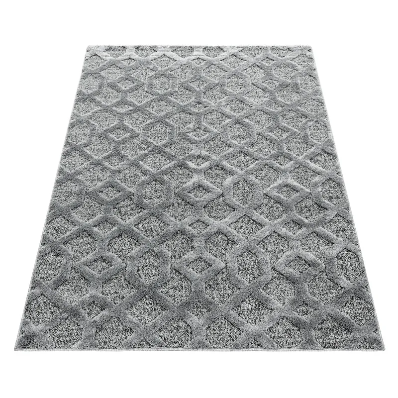 3D Hochflor-Teppich Rauten-Gitter – Waschbar | Plastischer Hoch-Tief-Effekt | 2,00 cm Florhöhe für Wohnkomfort