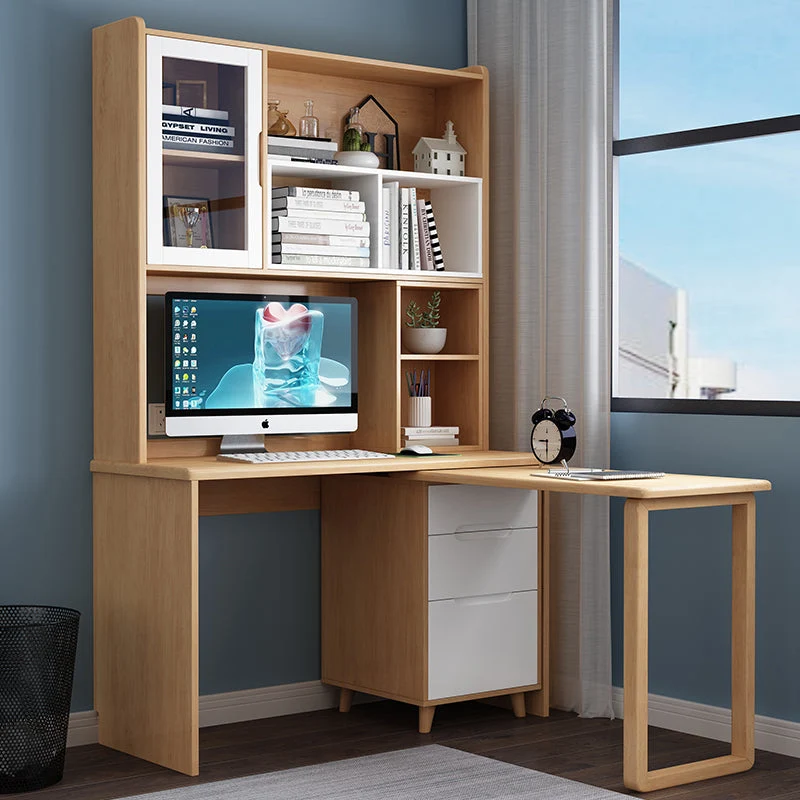 Platzsparender Arbeitsplatz mit Regal und drehbarem Schreibtisch