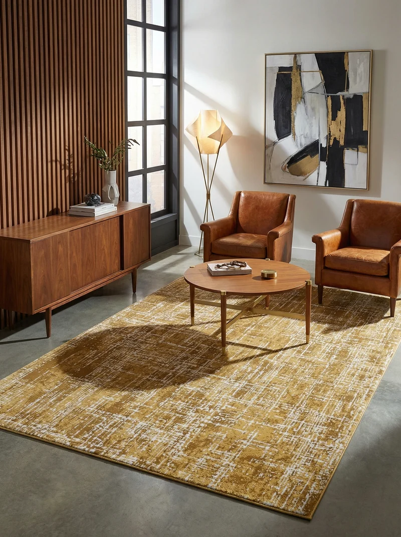 Teppich Polypropylen velours abstrakt Senfgelb/Dunkelblau