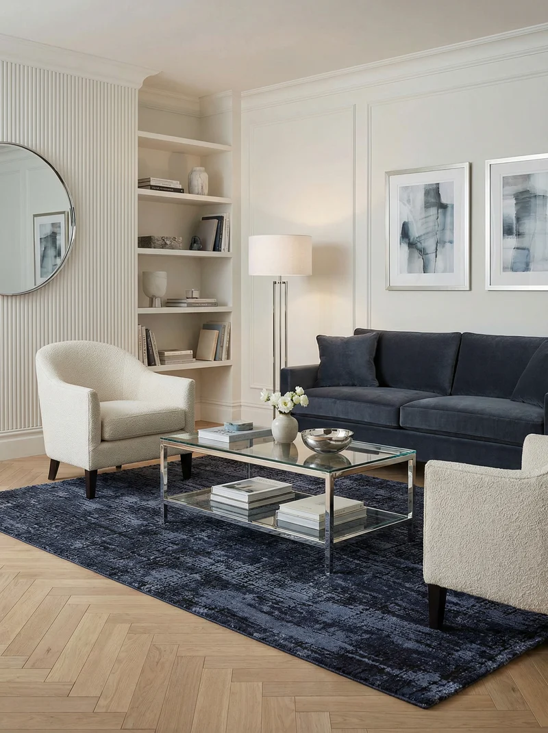Teppich Polypropylen velours abstrakt Senfgelb/Dunkelblau