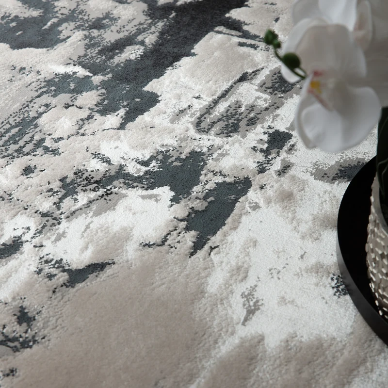 Teppich Velours kurzflor mit Metallic-Akzenten Gletschermuster Silber/Grau/Anthrazit