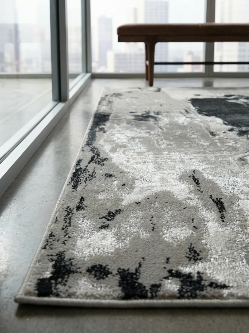 Teppich Velours kurzflor mit Metallic-Akzenten Gletschermuster Silber/Grau/Anthrazit