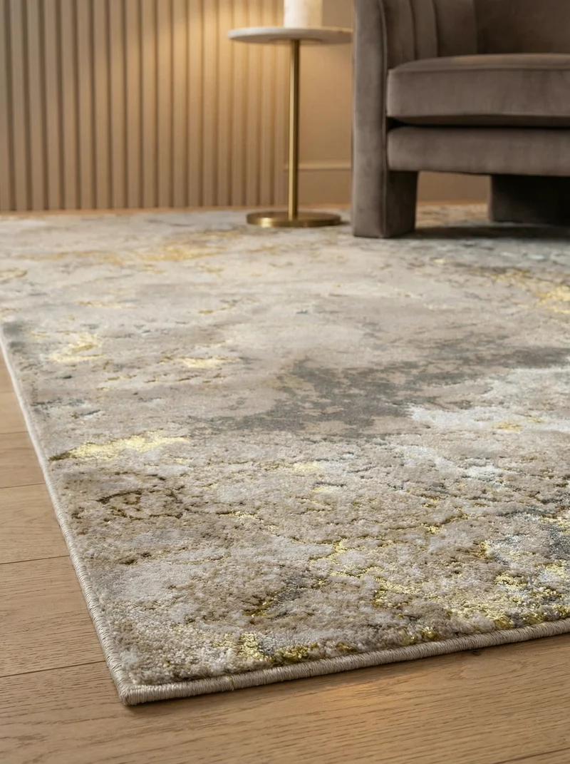 Teppich Hochglanz Metallic abstrakt Galaxie-Design pflegeleicht strapazierfähig Gold/Beige/Grau