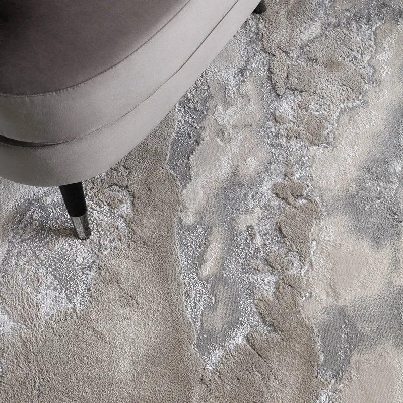 Teppich Polyester flachflor abstrakt hochglanz Silber/Cremeweiß