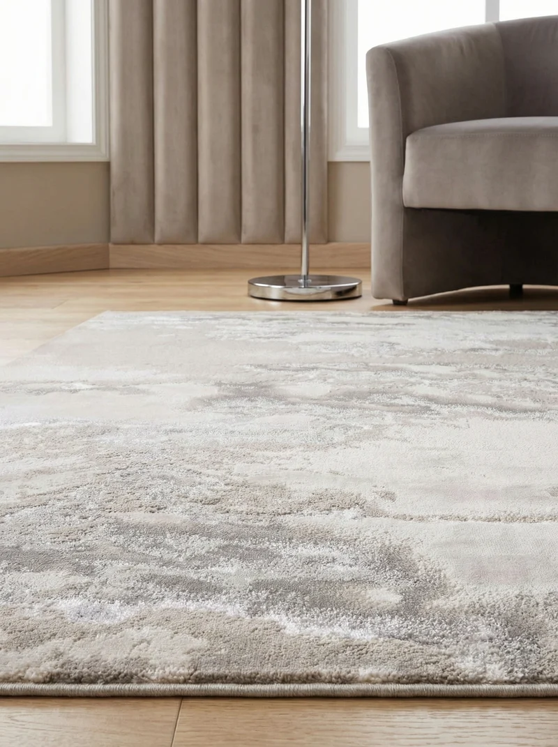 Teppich Polyester flachflor abstrakt hochglanz Silber/Cremeweiß
