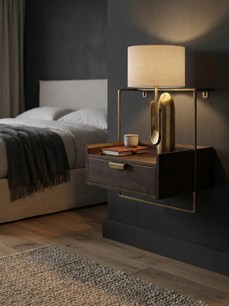 Nachttisch Mango Massivholz Wandmontage Schublade Boxspringbett