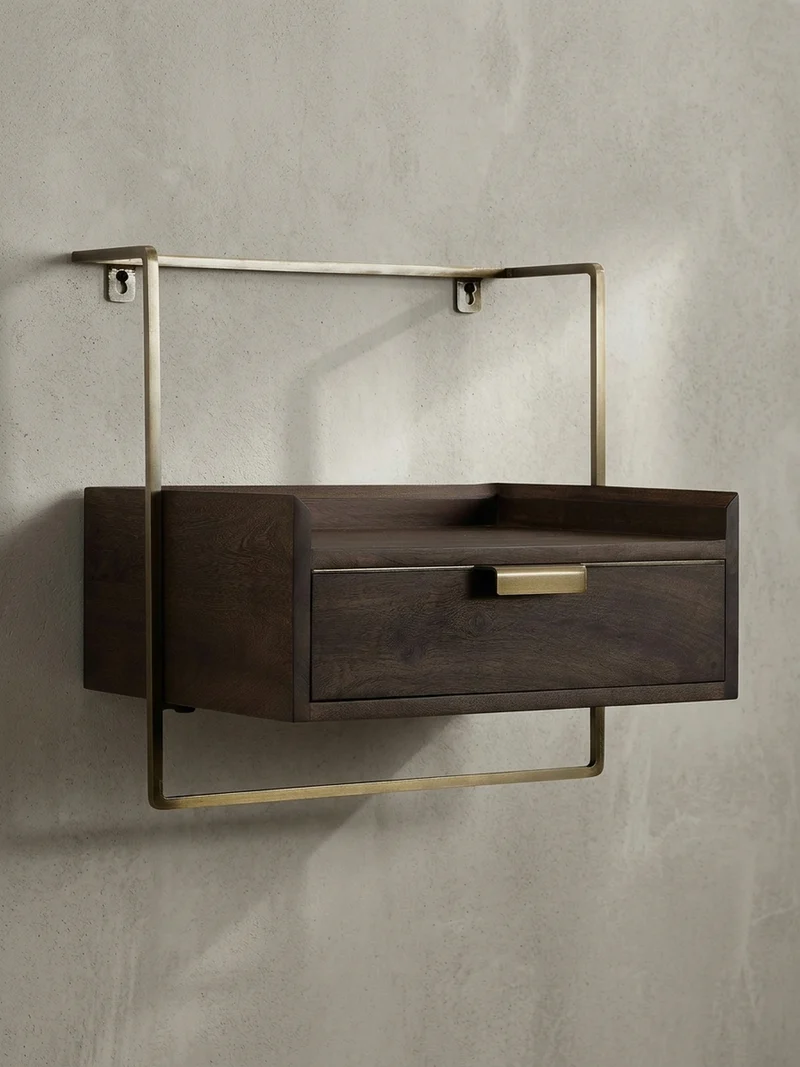Nachttisch Mango Massivholz Wandmontage Schublade Boxspringbett
