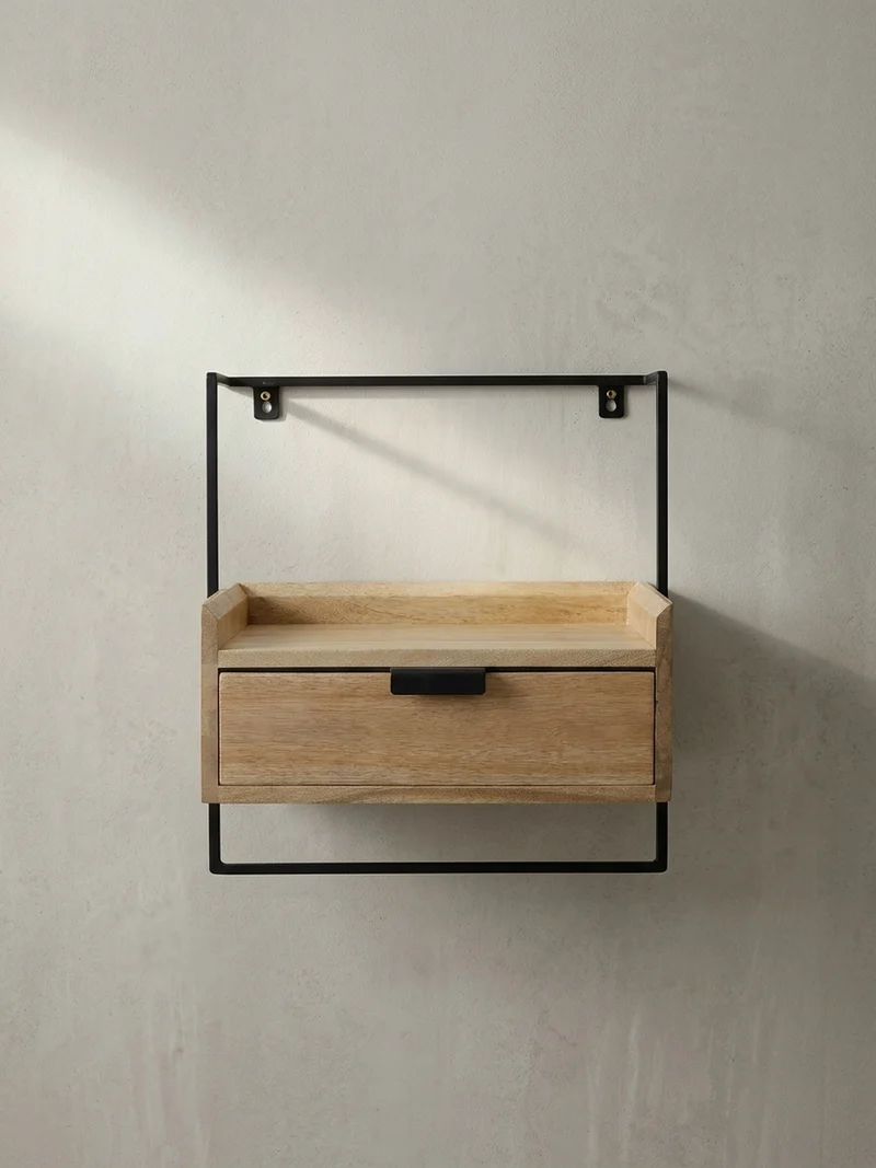 Nachttisch Mango Massivholz Wandmontage Schublade Boxspringbett