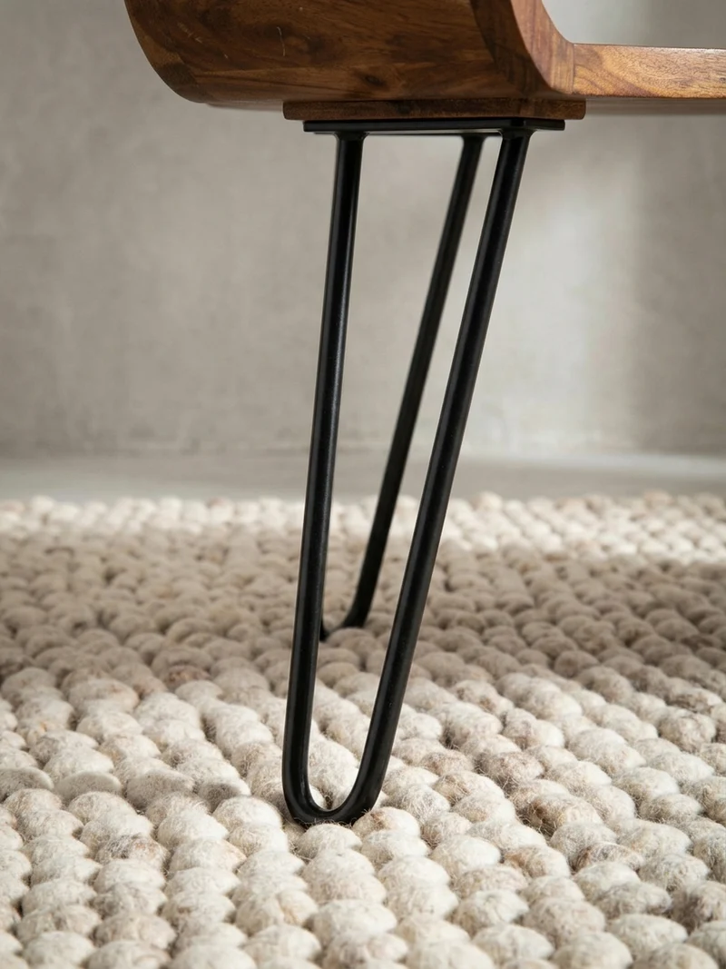 Couchtisch Rechteckig in Massivholz und Metall 100x60x47cm mit Stauraum und Haarnadelbeinen