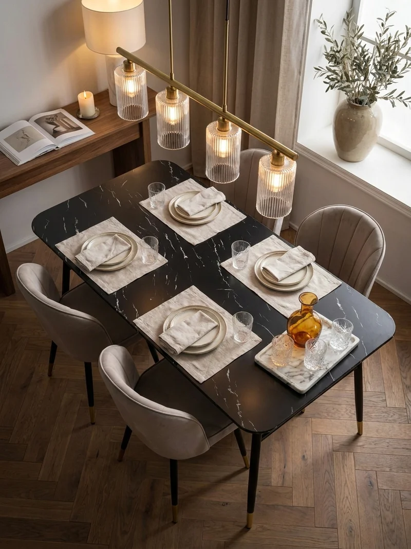 Esstisch Marmoroptik Metall Rechteckig Modern Klein