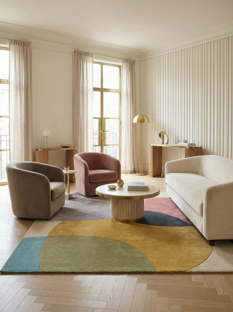 Wollteppich Abstrakt-Design · 100 % Wolle · 8 mm Kurzflor