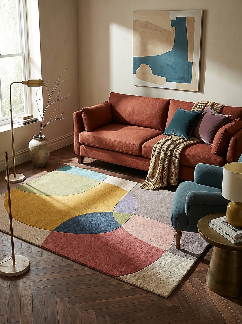 Wollteppich Abstrakt-Design · 100 % Wolle · 8 mm Kurzflor