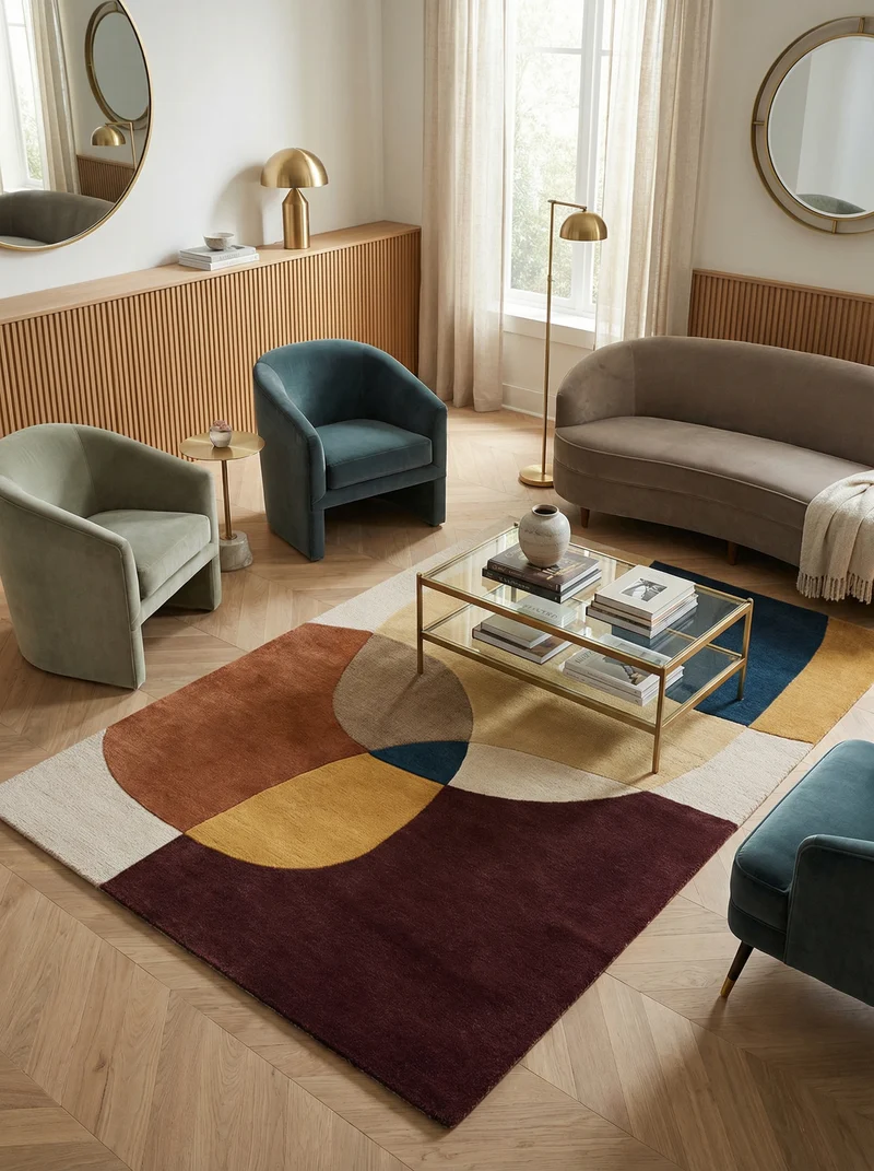 Wollteppich Abstrakt-Design · 100 % Wolle · 8 mm Kurzflor