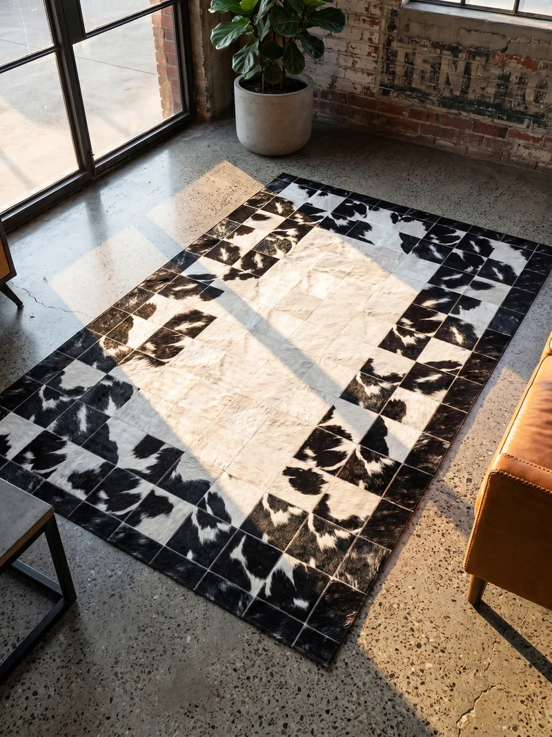 Flachgewebe-Teppich Patchwork-Bordüre – Waschbar mit Rahmen-Design