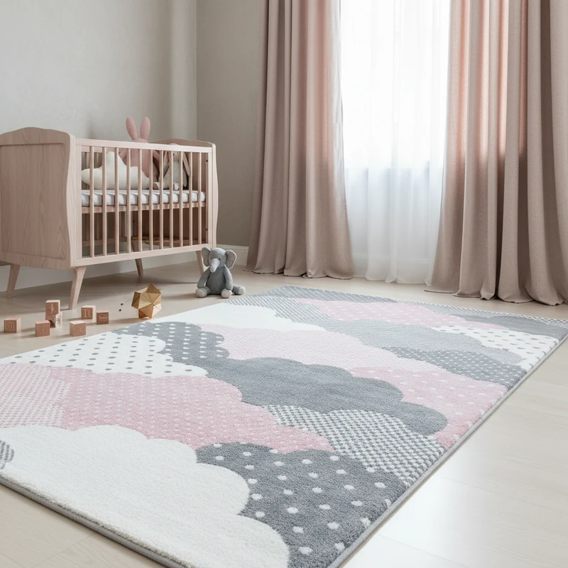 Kinderteppich Wolken-Motiv – Waschbar & Strapazierfähig für Kinderzimmer