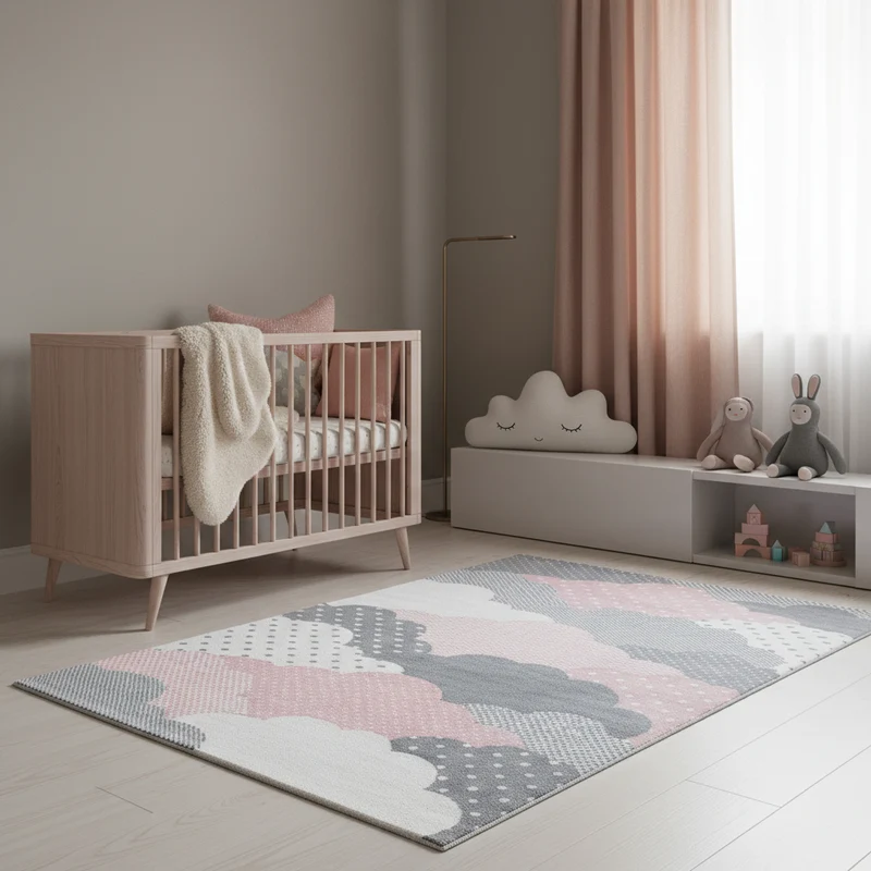 Kinderteppich Wolken-Motiv – Waschbar & Strapazierfähig für Kinderzimmer