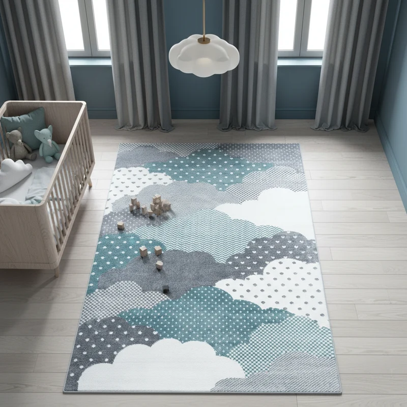 Kinderteppich Wolken-Motiv – Waschbar & Strapazierfähig für Kinderzimmer