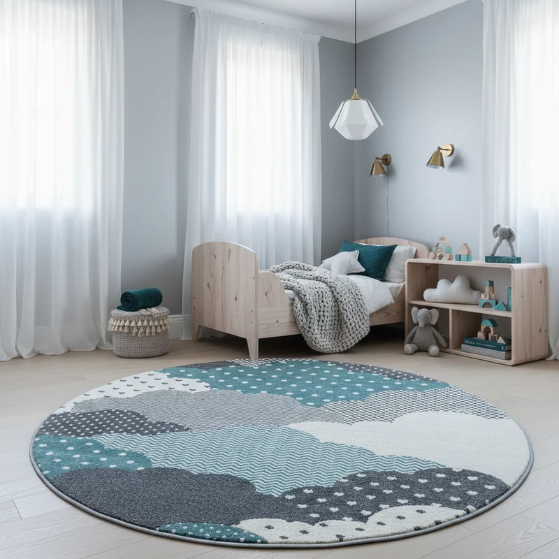 Kinderteppich Wolken-Motiv – Waschbar & Strapazierfähig für Kinderzimmer